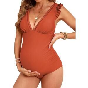 NWT Cupshe Maternity One Piece Swimsuit Ruffle Back Cutout - Size XL Maternity